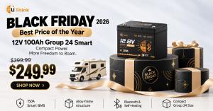 U.S. Black Friday advertisement for the LiThink 12V 100Ah Group 24 Smart battery at $249.99.