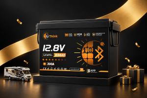 LiThink 12V 334Ah W190 Mini Pro Smart im deutschen Black-Friday-Motiv mit Wohnmobilmodell.