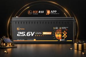 LiThink 24V 100Ah Smart im deutschen Black-Friday-Motiv mit kleinem Solarhaus.