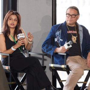 Nivi Jaswal-Wirtjes and Chef Sean Sherman seated on the panel stage at NYC Climate Week