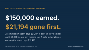 $150,000 earned. $21,194 gone first." comparing self-employment tax for a commission agent with a salaried employee.