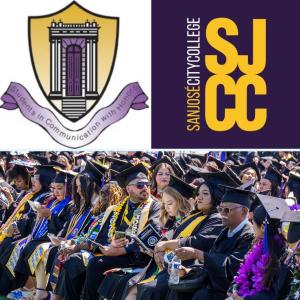 Sigma Chi Eta and SJCC logo with photo of graduates at their commemcement ceremony