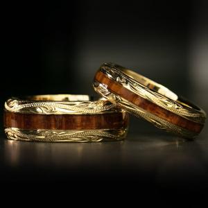 14K Gold Hawaiian Hand Engraved Rings