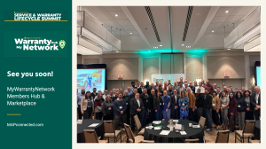 Group photo of Summit participants with MAPconnected and MyWarrantyNetwork branding.