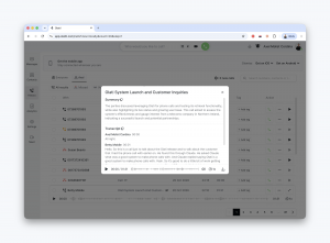 Olatti web app showing a call's AI summary and transcript in the call history