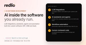 Redlio Labs AI software development: LLM integrations, AI assistants and agents, workflow automation, human-reviewed code