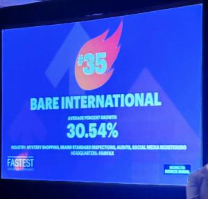 BARE International ranked #35 with 30.54% average growth at the 2026 Washington Business Journal Fastest Growing Companies Awards.