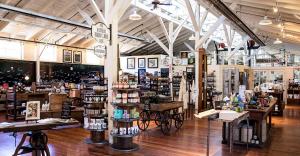 Image features the products and displays inside the Mountain Rose Herbs Mercantile Eugene.