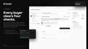 Claddr checkout verification system showing buyer qualification, signed research-use attestations, order validation, and Stripe payment integration.