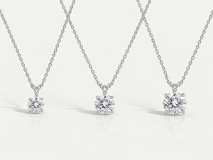 Ouros Jewels free diamond pendent necklace gift featuring 0.50, 0.75 and 1 ct lab grown diamond pendants