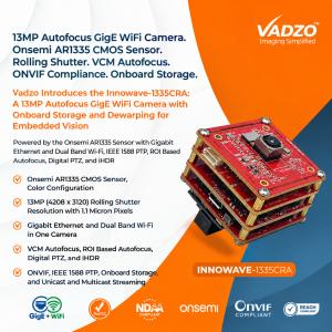 Innowave-1335CRA: Onsemi AR1335 13MP Autofocus GigE WiFi Camera with Onboard Storage