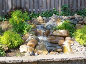 Water feature in a garden landscaping