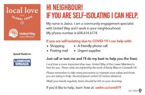 Information being sent to Neighbours through United Way and London Drugs campaign