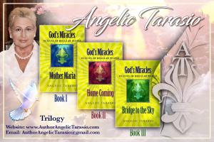Picture of Author Angelic Tarasio and each of the books in the trilogy of "God's Miracles in Lives of Regular People"