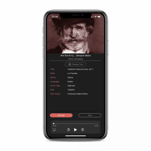 From this screen, you can play each track and view the lyrics to each piece as you listen. Translations are also included and IPA (International Phonetic Alphabet) is coming soon. 