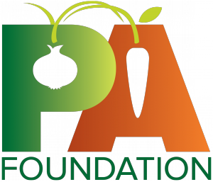 Produce Alliance Foundation Logo carrot and onion embedded in the letters P and A