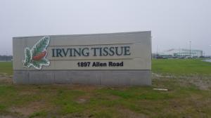 Sign at the entrance or Irving Tissue Macon GA campus