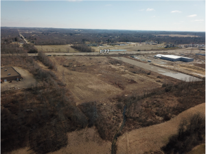 Aerial phote of 27 acre parcel to be auctioned June 10, 2020.  AEP to the south, Interstate 77 to the east.