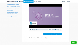 Example EmmiEngage® COVID-19 video education on SeamlessMD