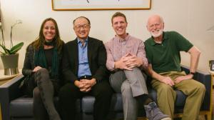 Shane Yeager & Celene Di Stasio sit with World Bank president Jim Kim & global leadership expert Marshall Goldsmith