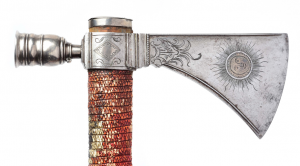 Closeup view of detail work on tomahawk. Morphy Auctions image