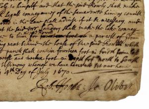 Rare autograph document signed by Robert Hooke (British, 1635-1703) from 1670, arbitrating a property dispute after the ‘Late dreadfull fire’ (the Great Fire of London) (est. $65,000-$70,000).