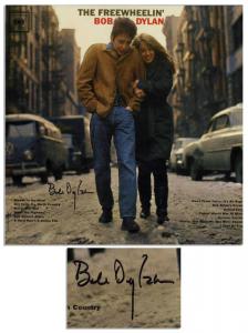 The Freewheelin’ Bob Dylan, the artist’s second album, signed by Dylan (shown, est. $5,000-$6,000), along with Dylan signed albums Bringing it All Back Home and Blonde on Blonde.