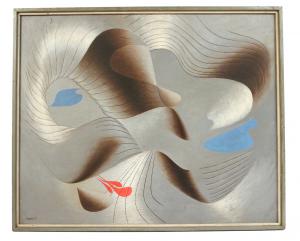 Oil on Canvas by Herbert Bayer (American, 1900-1985) titled Convolutions in Grey.