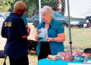 Rev. Susan Taylor, Drug-Free World faith liaison, introduces the Truth about Drugs program at National Night Out