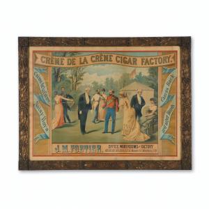 Canadian J.M. Fortier Cigar framed lithograph from the 1890s, in a 35 ½ inch by 27 ½ inch gilt plaster frame, marked “Heffron & Phelps, Lithographers” (N.Y.) (CA$3,000).