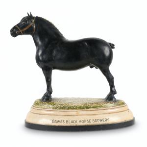Butler Dawes Brewery black horse statue, 18 inches tall, plaster cast in the 1930s by the famed Woodstock, Ontario sculptor Ross Butler (1907-1995) (CA$2,400).