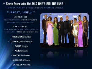 Zoom invite to Soul Food (the television series) 20th Anniversary Zoom Event, Open to Fans.