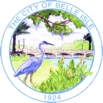 Belle Isle, Florida Seal which is circle with bird and bridge in the background