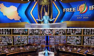 `Ashraf-3, Albania, July 17, 2020 – Maryam Rajavi, the President-elect of the National Council of Resistance of Iran (NCRI), speaking during the Free Iran Global Summit: Iran Rising Up for Freedom. Iranians, 1000 current, former government officials, lawma