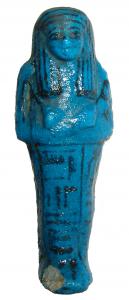 Gorgeous deep blue glazed ushabti (an Egyptian funerary figure), 3rd Intermediate Period, circa 1075-945 BC, depicted mummiform, 5 ¾ inches long (est. $6,000-$8,000).