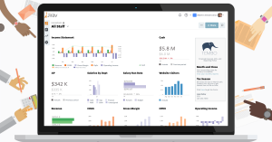 Screenshot of a Jirav dashboard, which lets you tailor your story to different audiences. With drag-and-drop data visualization, you can create and share multiple dashboards to drive fast decision making.