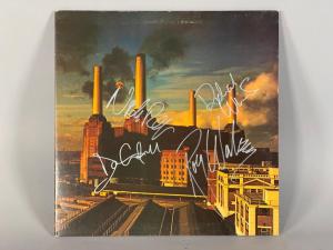 Pink Floyd album titled Animals, signed in silver ink on the cover by band members Roger Waters, Richard Wright, Nick Mason and David Gilmour, in a plastic sleeve (est. $500-$1,000).