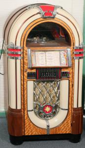 Antique Apparatus reproduction jukebox of a Wurlitzer Model 1015 from the 1940s, geared to play 45rpm records (the original played 78s) and including some 45s ($2,875).