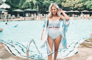 Lady in resort pool at The Houstonian Hotel.