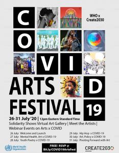 WHO x Create2030 COVID-19 Arts Festival Flier