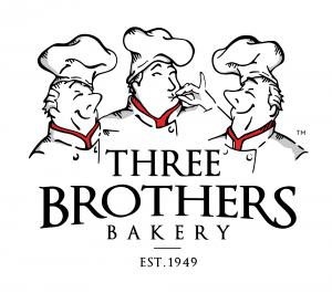 Three Brothers Bakery Logo with Caricatures of the Three Brothers