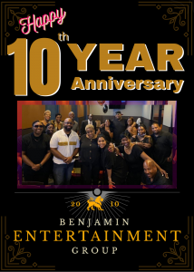 Artists and staff gathering for 10 year anniversary of Benjamin Entertainment Group