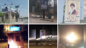 2-  Karaj, Javanrud, Zahedan and Kashan – Targeting the entrance of the repressive Bassij center, and torching Khamenei’s banner – August, 2020