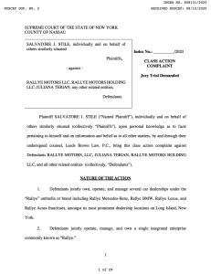 The complaint in a class-action lawsuit against Rallye Motors