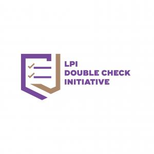 Main LPI logo: purple and gold with 2 check marks inside and wording Double Check Initiative