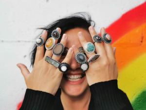 Kathryn McLean with the Fire & Ice rings