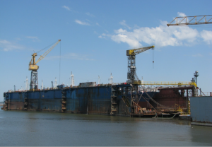 Floating dock side view. It is 220 yards long and 18 yards height from upper deck to bottom