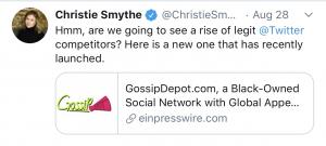 Christie Smythe, Twitter, on Gossip Depot