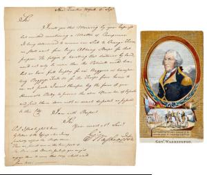1776 letter signed by then-General George Washington, to Abraham Yates Jr., requesting assistance moving wounded troops after the Battle of Long Island (est. $15,000 -$20,000).
