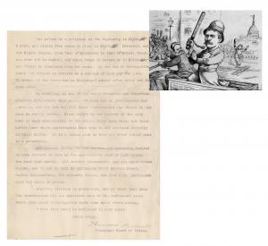 Police recruitment press release signed by Theodore Roosevelt, stating, “No weakling, no man of bad moral character and imperfect physical development need apply” (est. $1,200-$1,500).